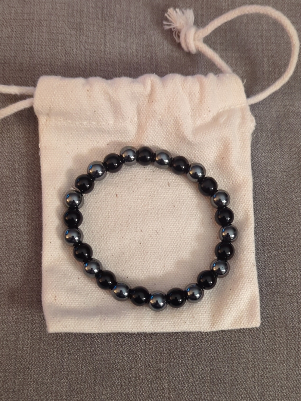 Hematite and Black Beaded Stretch Bracelet - Women Jewelry